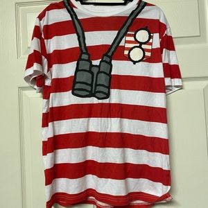 Adult L Where’s Waldo Costume Like New. Shirt and matching beanie hat included